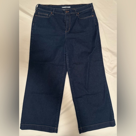 Lands' End Women's High Rise Wide Leg Dark Blue Jeans Size 18W - Picture 3 of 14
